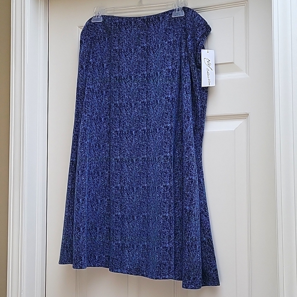 NWT NY Collection Blue & Black Pleated long skirt XL